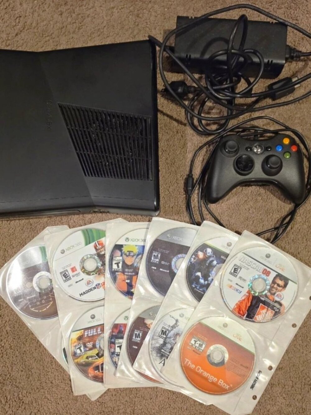 Xbox 360 Slim Console, 18 Games, Wired Controller - Tested